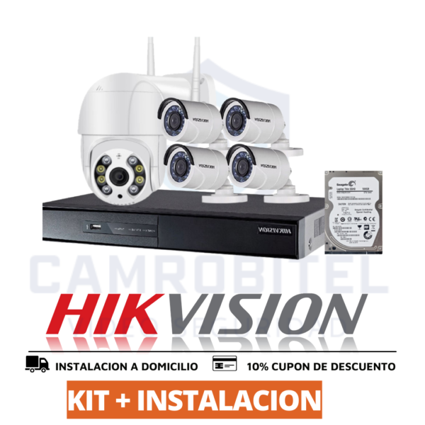 kit 5 cámaras HD +Instalación gratis (1 cámara 360°/4 cámaras exterior +audio+disco de grabación