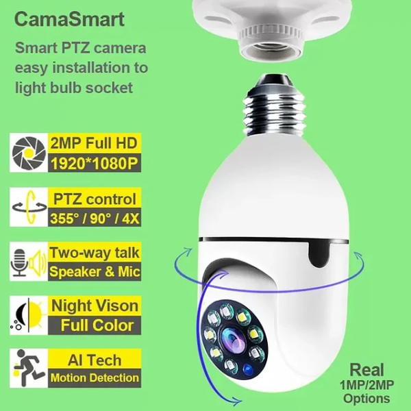 Cámara de Seguridad Forma De Ampolleta Con Visión Nocturna HD 1080P Modelo PTZ - Imagen 5