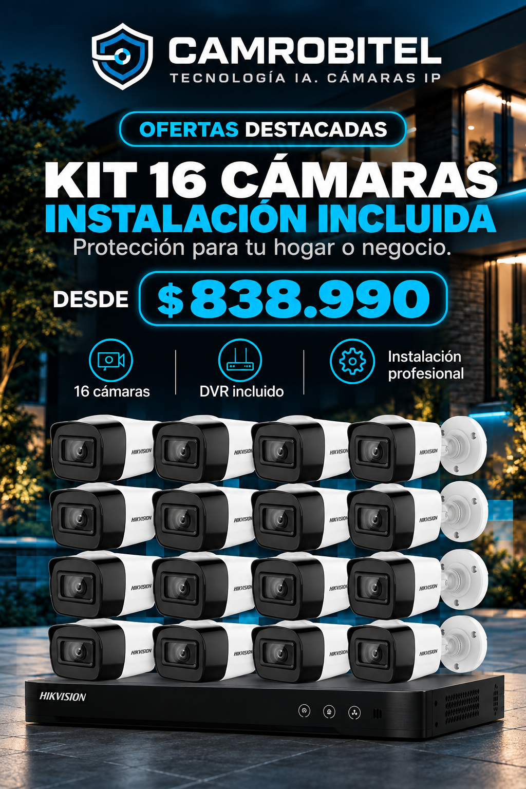 Oferta Camrobitel: kit de 16 cámaras con instalación incluida, rojo para móvil.